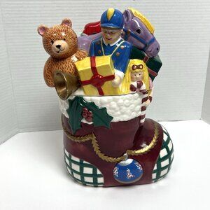 Christmas Village Ceramic Christmas Stocking Cookie Jar Original Box